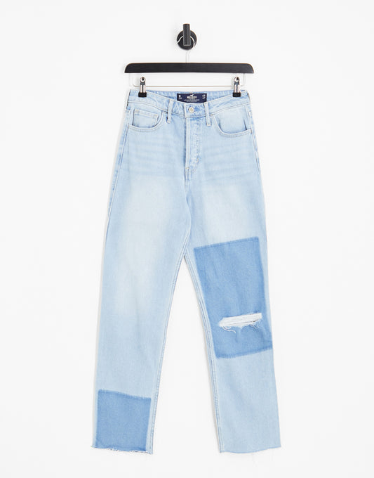 Hollister boyfriend patchwork jeans in light wash blue