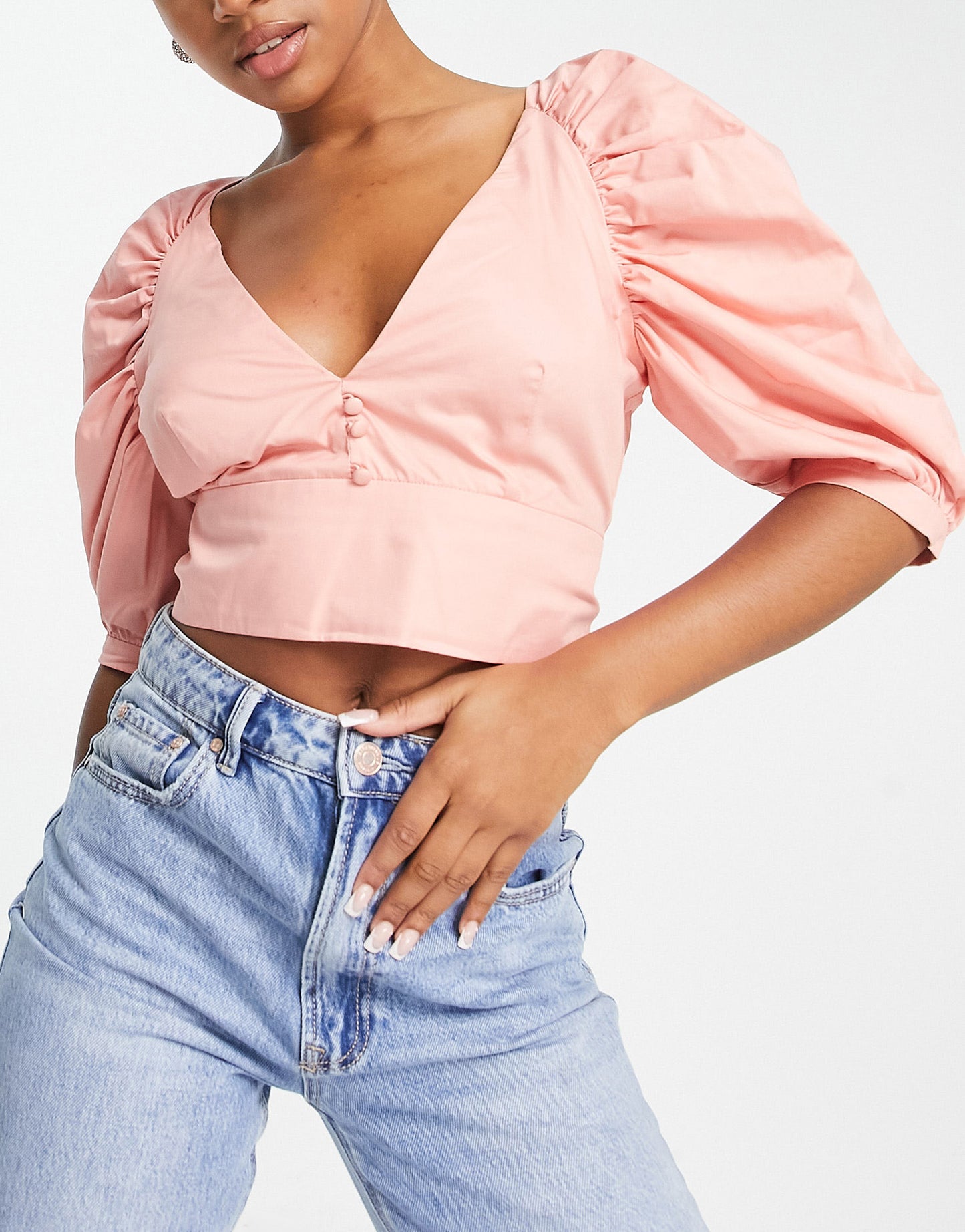 Bardot bow back cotton crop top in rose pink