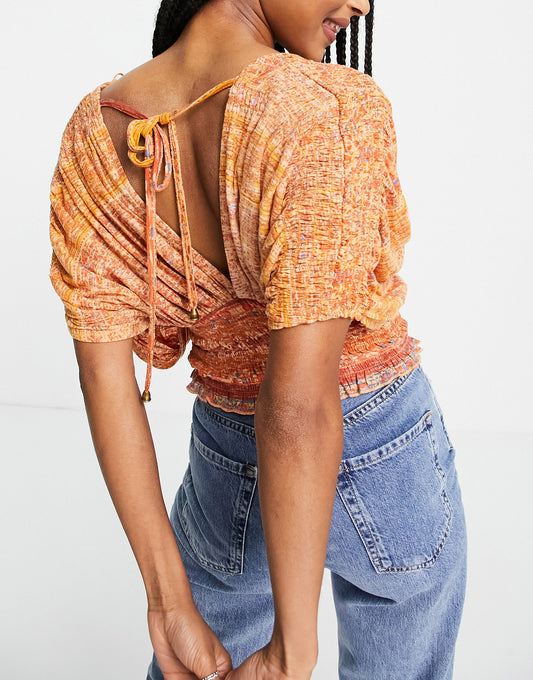 Free People next vacation top with shirring in bright paisley