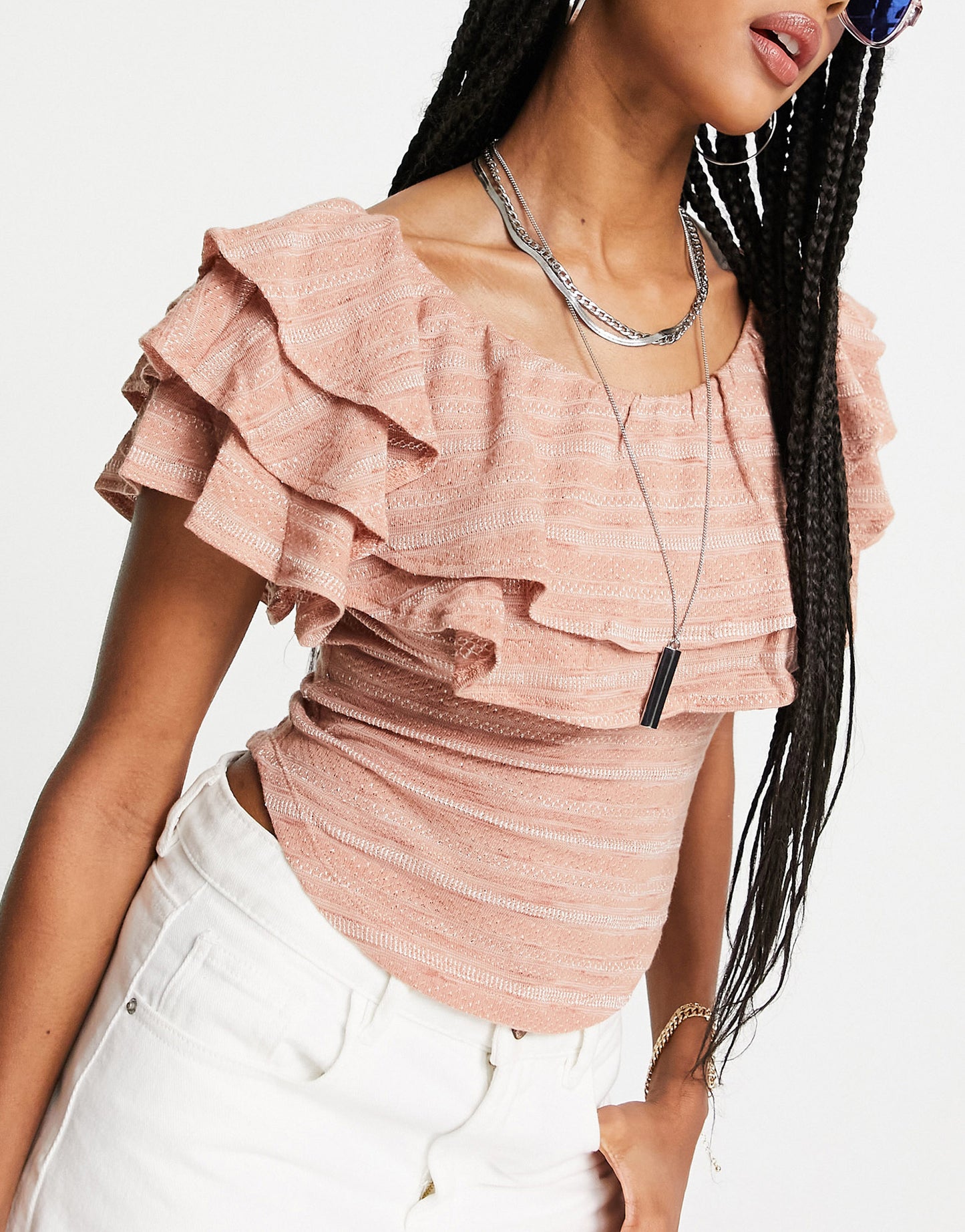 Free People heirloom top with layered collar in textured stripe