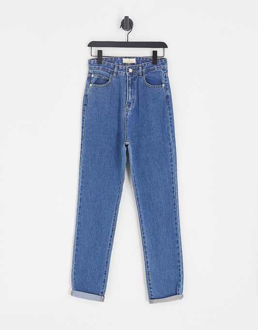 DTT Tall Lou mom jeans in mid blue wash