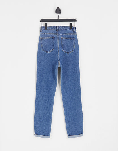 DTT Tall Lou mom jeans in mid blue wash