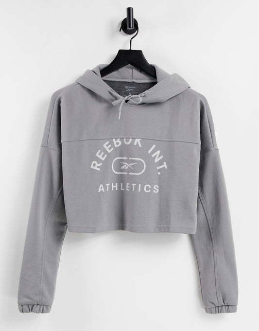 Reebok Training cropped hoodie with print in grey