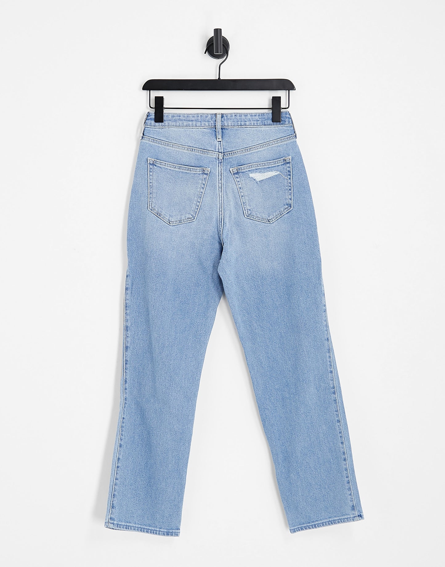 Hollister straight leg ripped knee jeans in mid blue wash