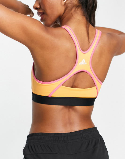 adidas Training Love Unites medium support sports bra top in orange