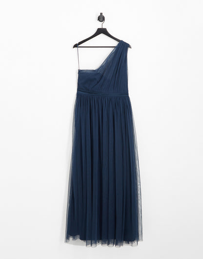 Anaya With Love Plus Bridesmaid tulle one shoulder maxi dress in navy