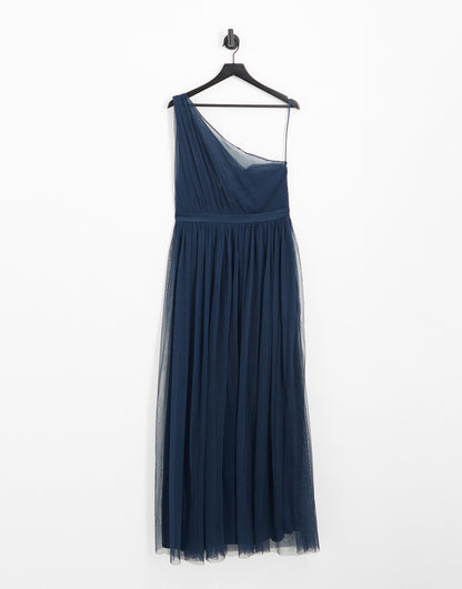 Anaya With Love Plus Bridesmaid tulle one shoulder maxi dress in navy