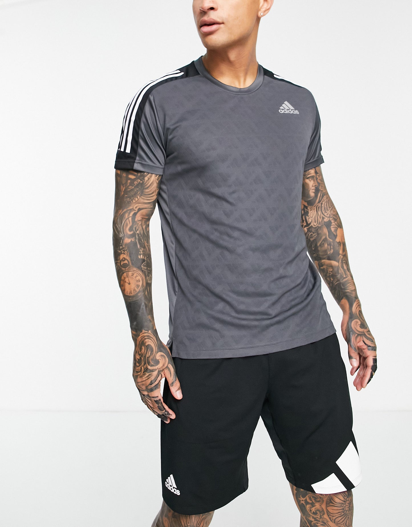 adidas Running t-shirt with three stripes in dark grey