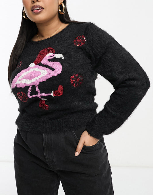 Brave Soul Plus flamingo christmas jumper