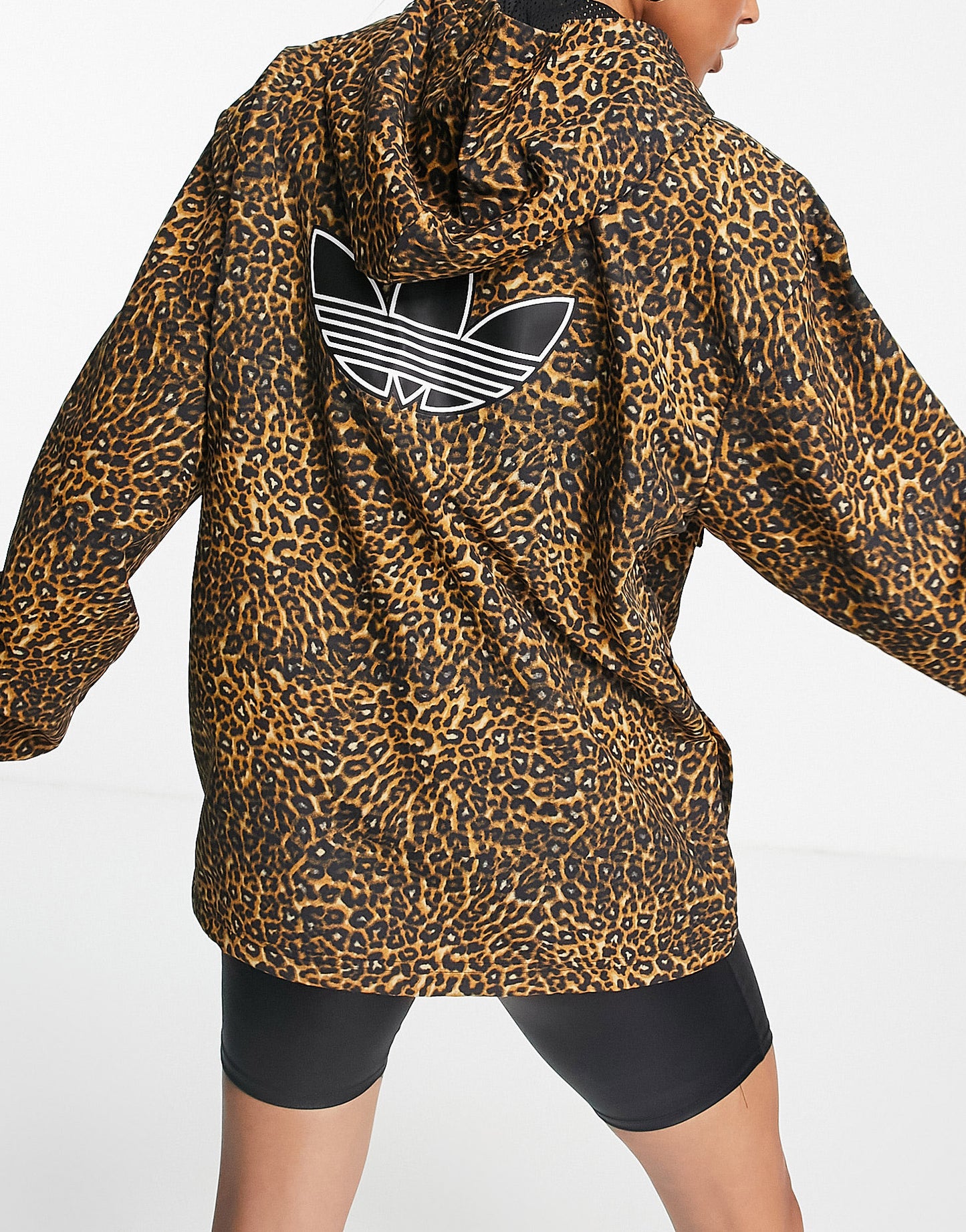 adidas Originals boyfriend windbreaker jacket in leopard print