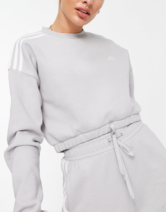 adidas Training cropped sweatshirt with three stripes in grey