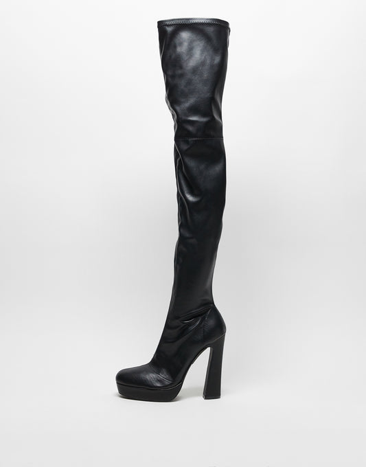 ASOS DESIGN Petite Kira high-heeled platform over the knee boots in black