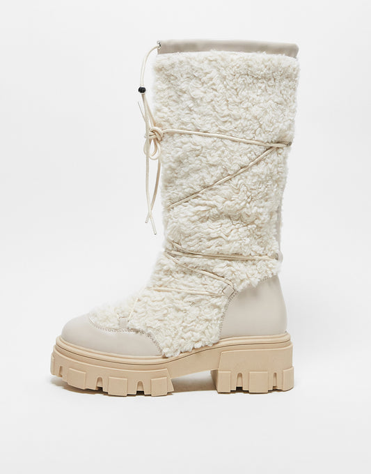 ASOS DESIGN Casper chunky cold weather boots in beige borg