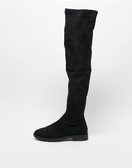 ASOS DESIGN Wide Fit Kalani over the knee boots in black micro