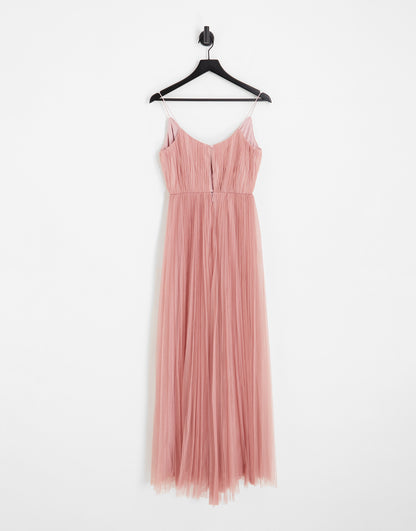 ASOS DESIGN Bridesmaid cami pleated tulle maxi dress in rose