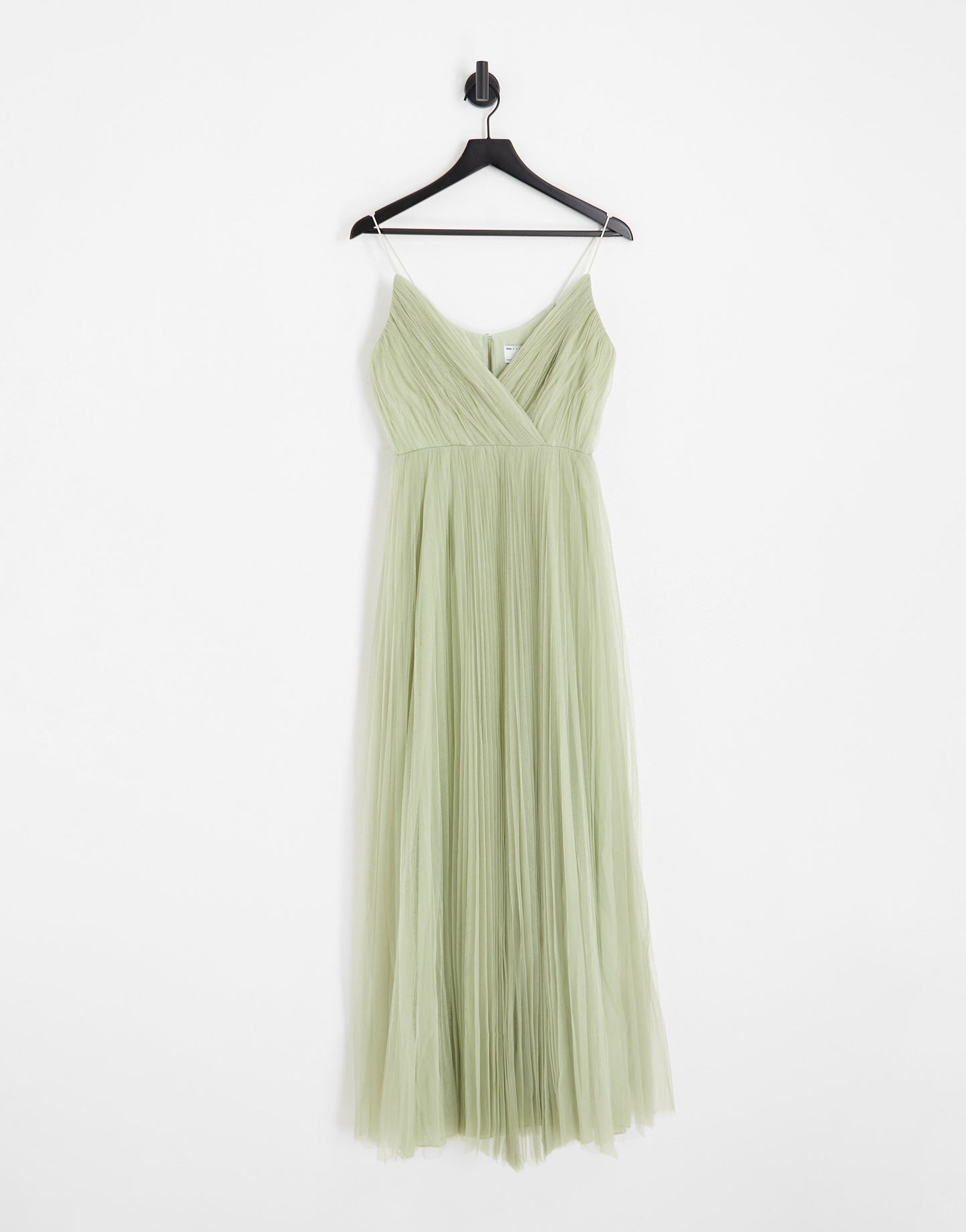 ASOS DESIGN Bridesmaid cami pleated tulle maxi dress in sage