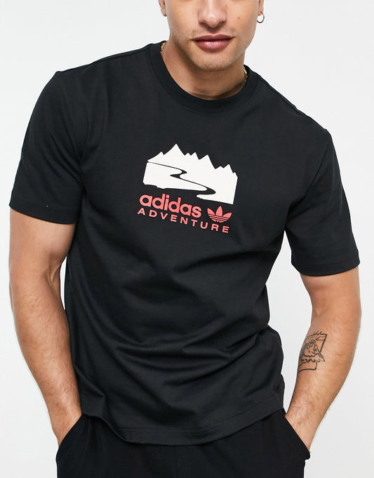 adidas Originals Adventure central print t-shirt in black