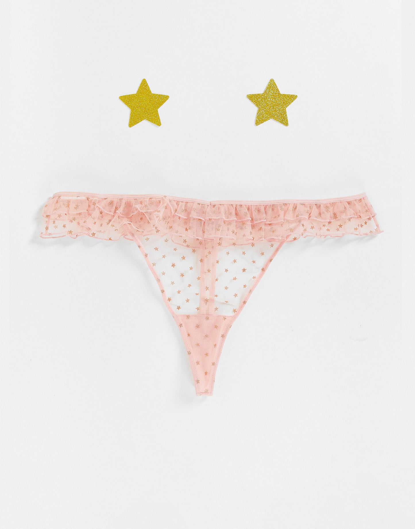 ASOS DESIGN Curve mesh glitter thong with bag in pink