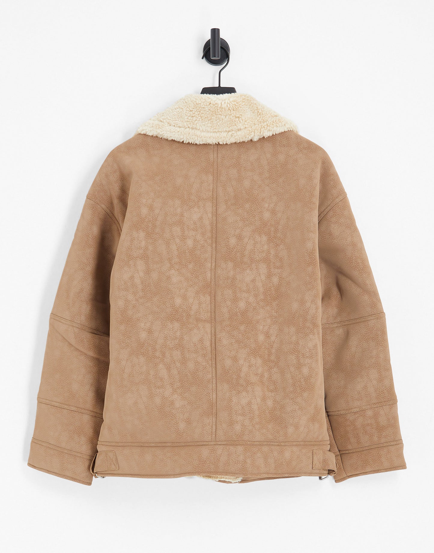 Topman faux shearling biker jacket in tan