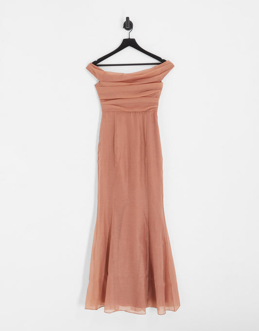 ASOS DESIGN Bridesmaid off shoulder maxi dress with corset detail