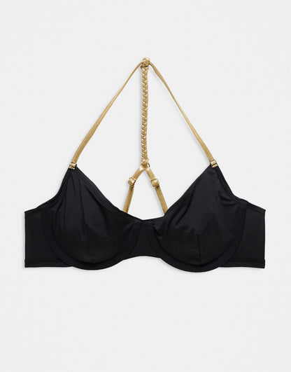 Hunkemoller paradise bikini top with t bar strap in nero