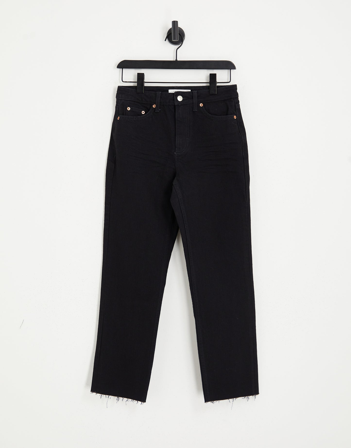 Topshop cropped mid rise with raw hems straight jeans in black