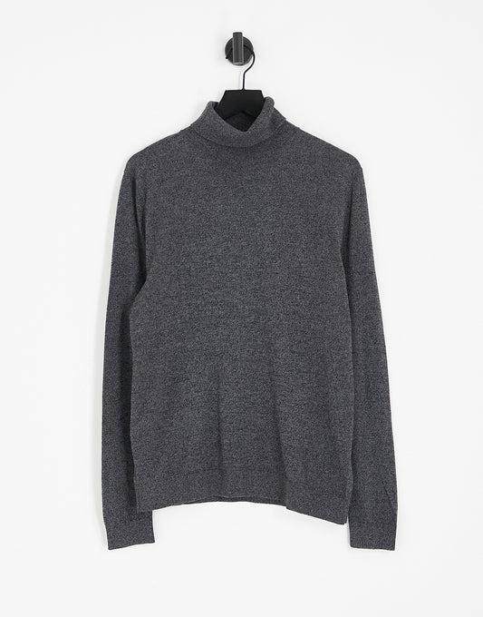 Topman knitted jumper with roll neck in mono twist