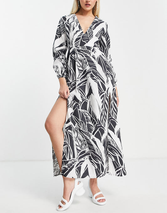 ASOS MADE IN KENYA palm print maxi dress in black and white