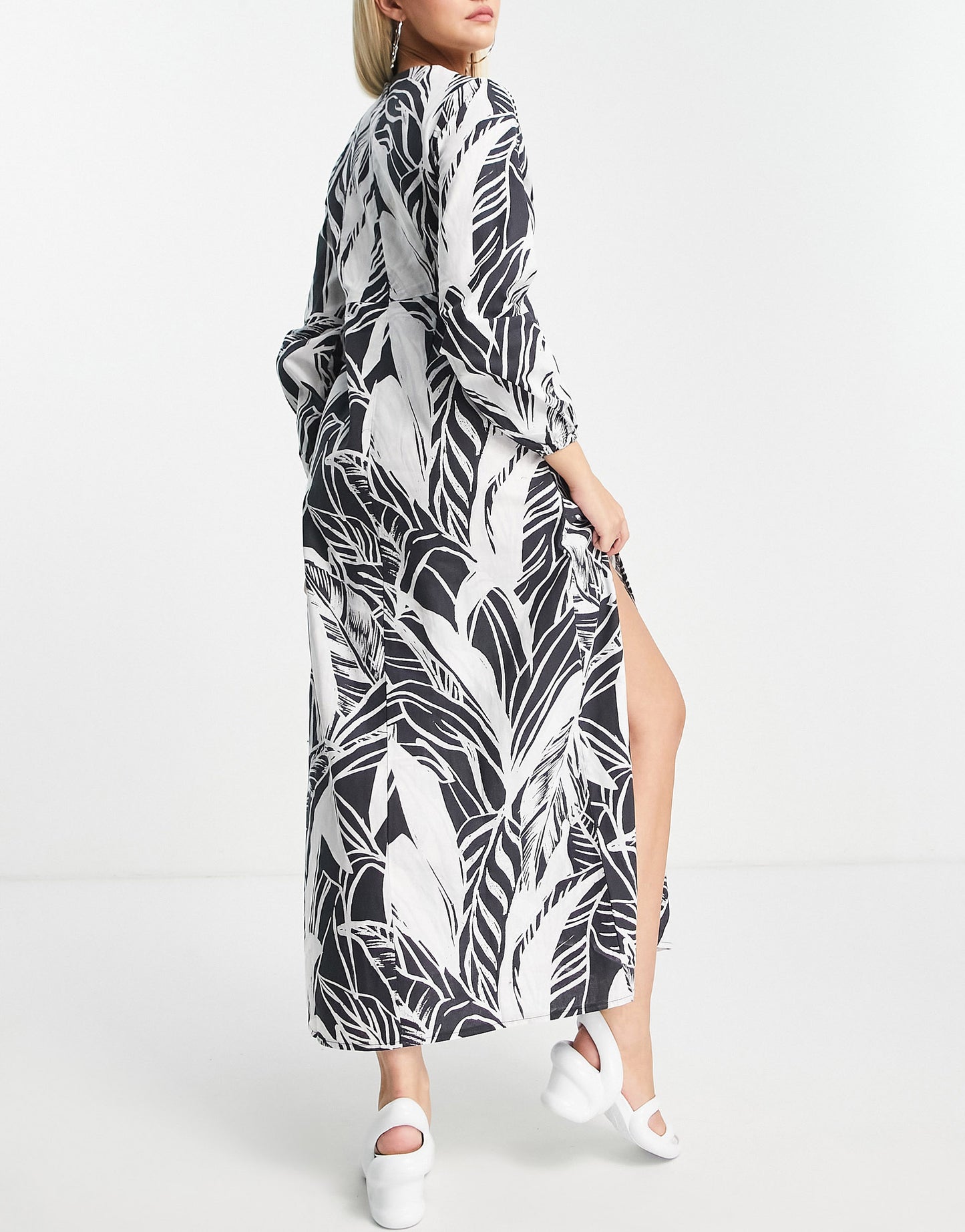 ASOS MADE IN KENYA palm print maxi dress in black and white