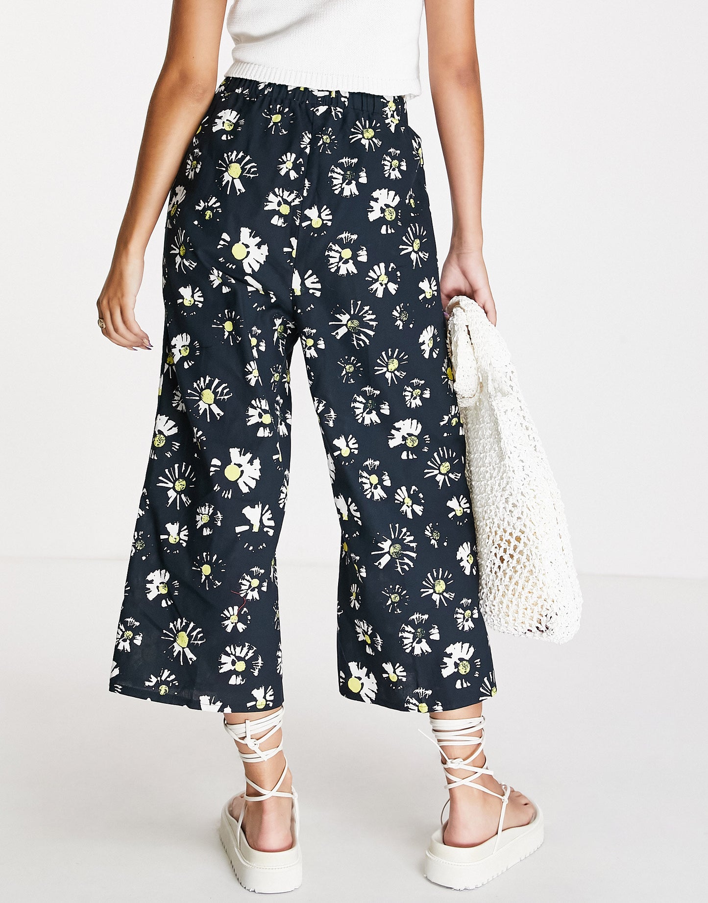 ASOS MADE IN KENYA daisy print pull on trousers in black