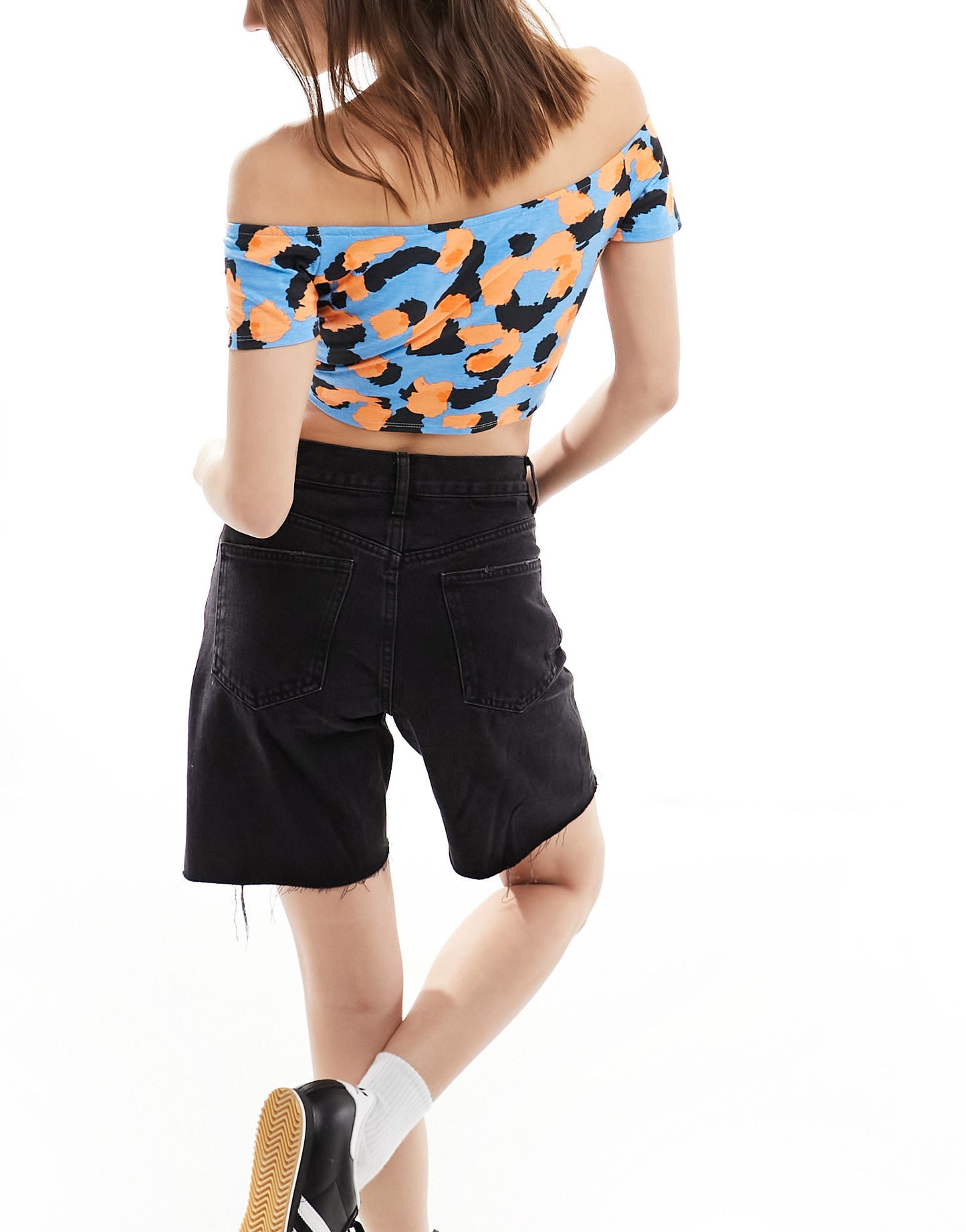 ASOS MADE IN KENYA off shoulder front tie tshirt in multicoloured animal print