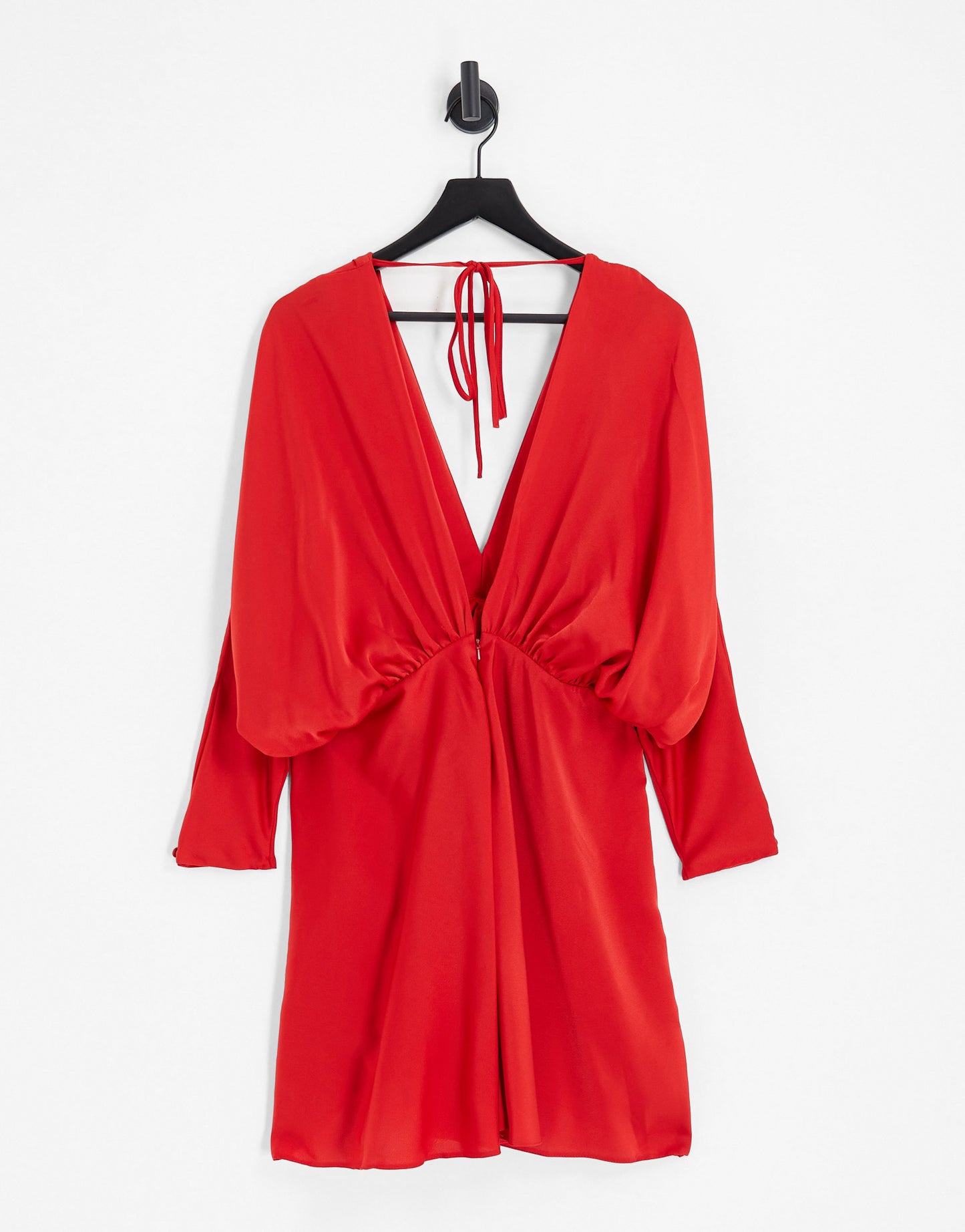 ASOS DESIGN Curve batwing satin mini dress with bias cut skirt and tie back in red