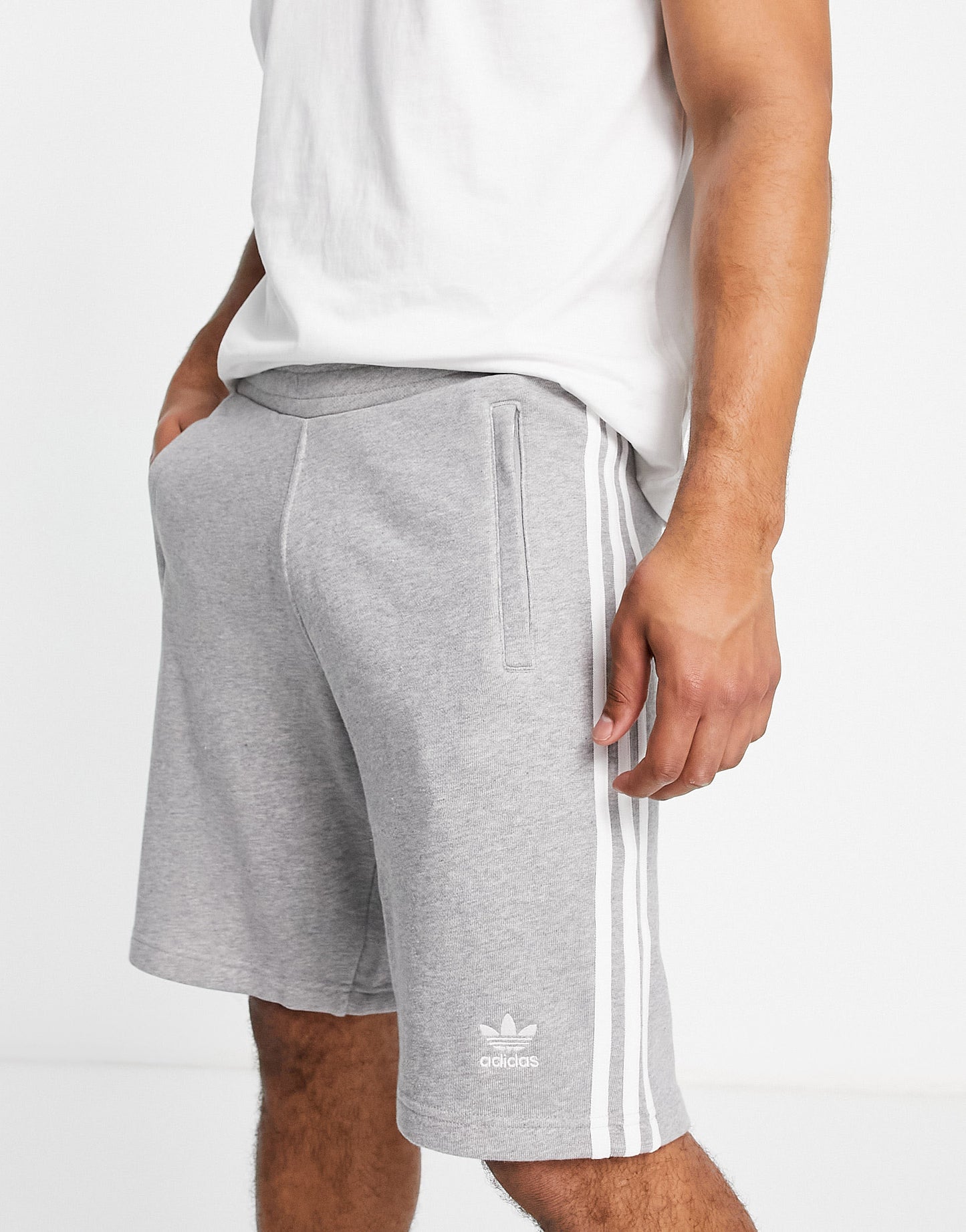 adidas Originals adicolor three stripe 10 inch shorts in grey