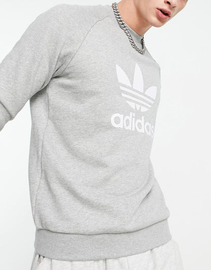 adidas Originals adicolor large trefoil crew sweatshirt in grey