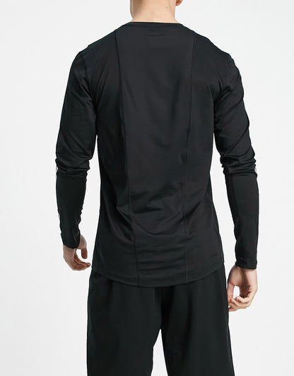 adidas Training Techfit base layer long sleeve top with three stripes in black