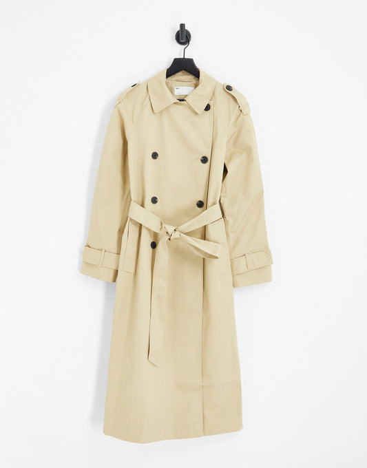 ASOS DESIGN Tall longline trench coat in stone