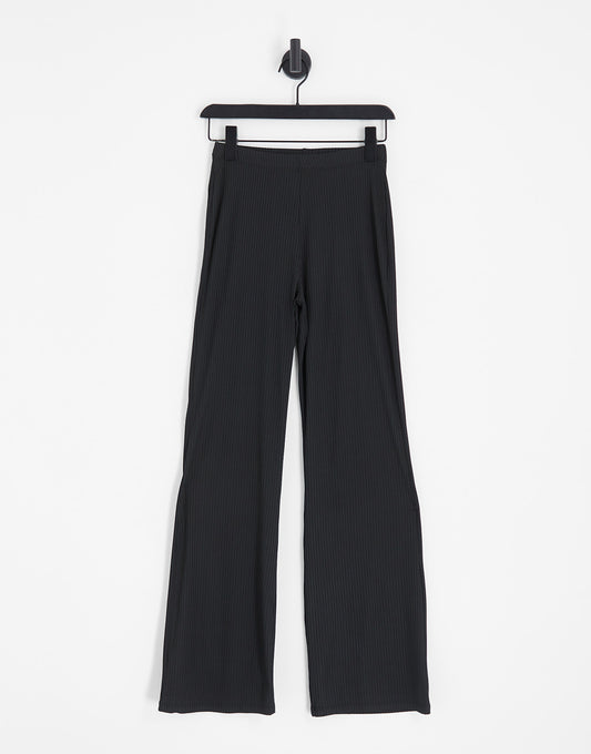 COLLUSION rib flare trousers in black