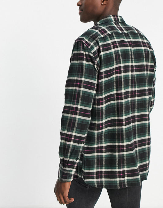 Levi's jackson cotton flannel check worker overshirt in meteorite black - MBLUE