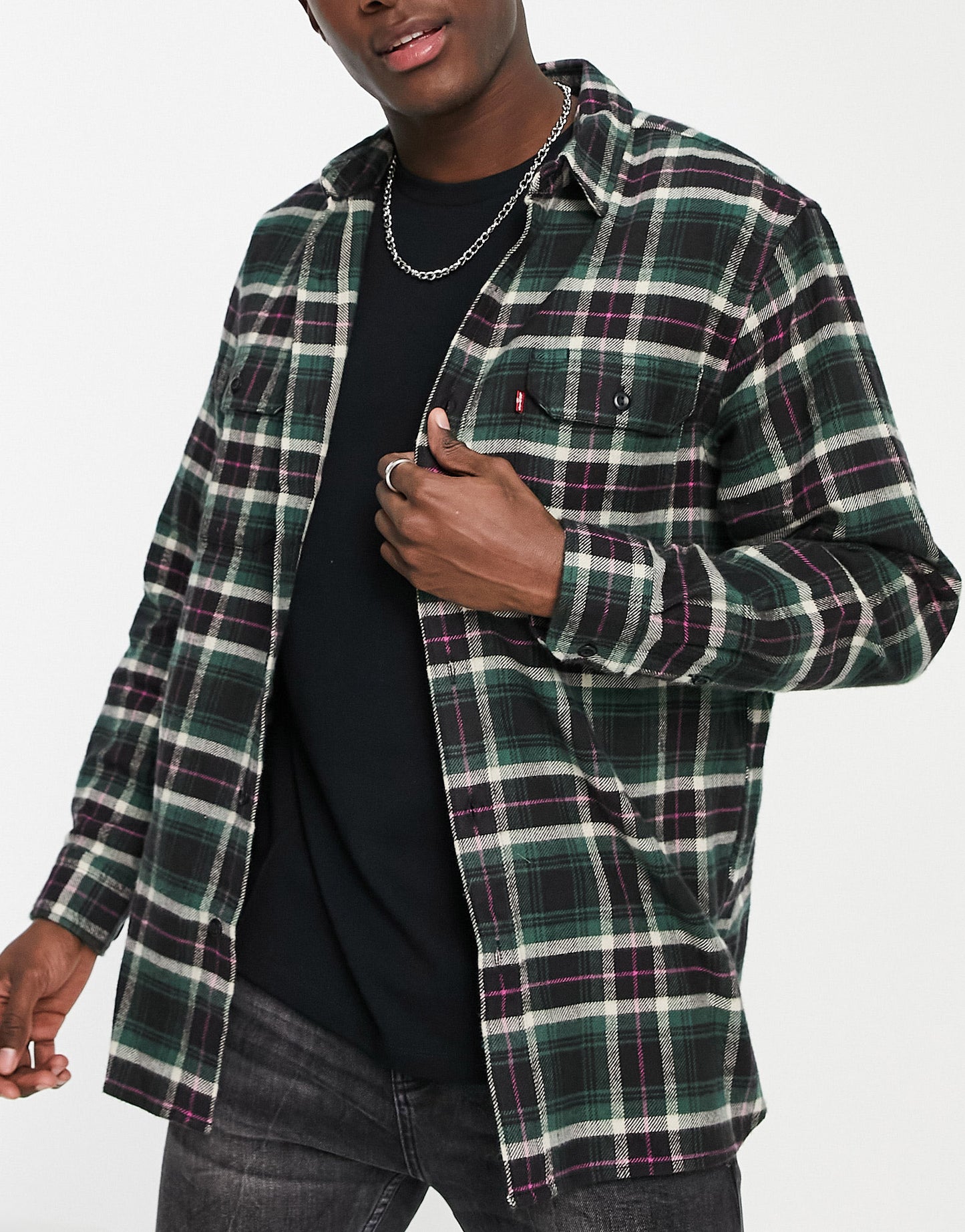 Levi's jackson cotton flannel check worker overshirt in meteorite black - MBLUE