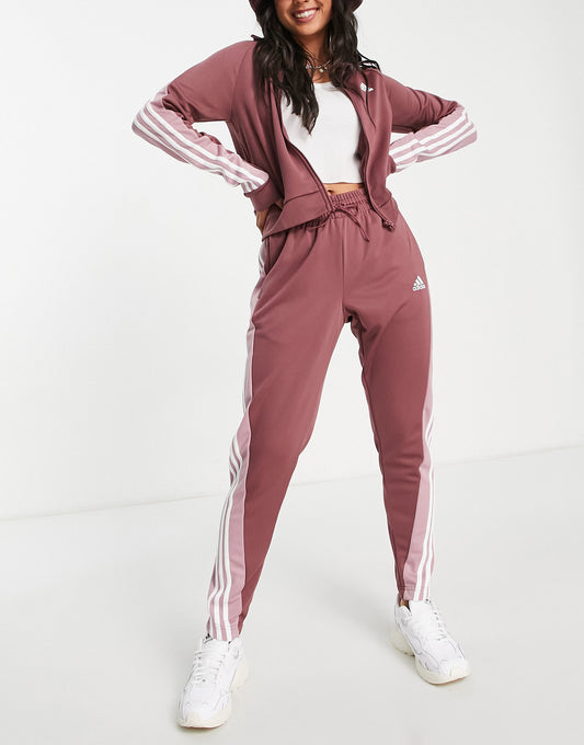 adidas Sportswear Team 3 Stripe tracksuit in red