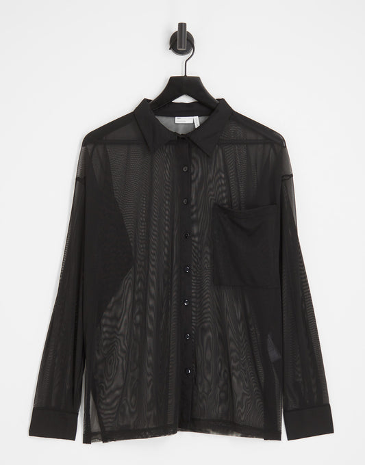 ASOS DESIGN oversized mesh shirt in black - BLACK