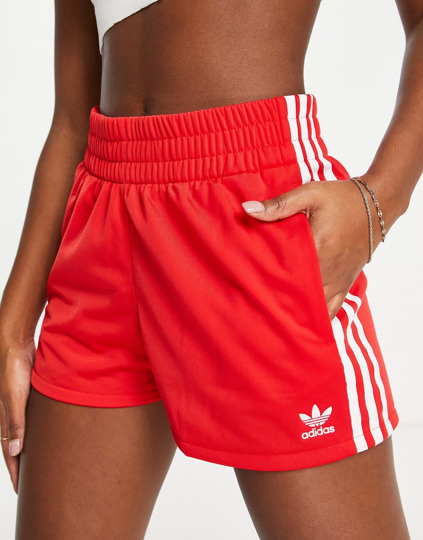 adidas Originals 3 stripe shorts in red