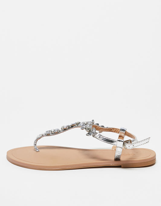 ASOS DESIGN Fair Enough embellished flat sandals in silver