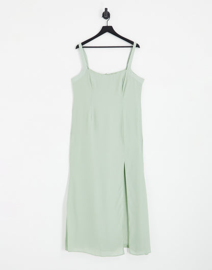 ASOS DESIGN Bridesmaid maxi dress with curved neckline and satin straps