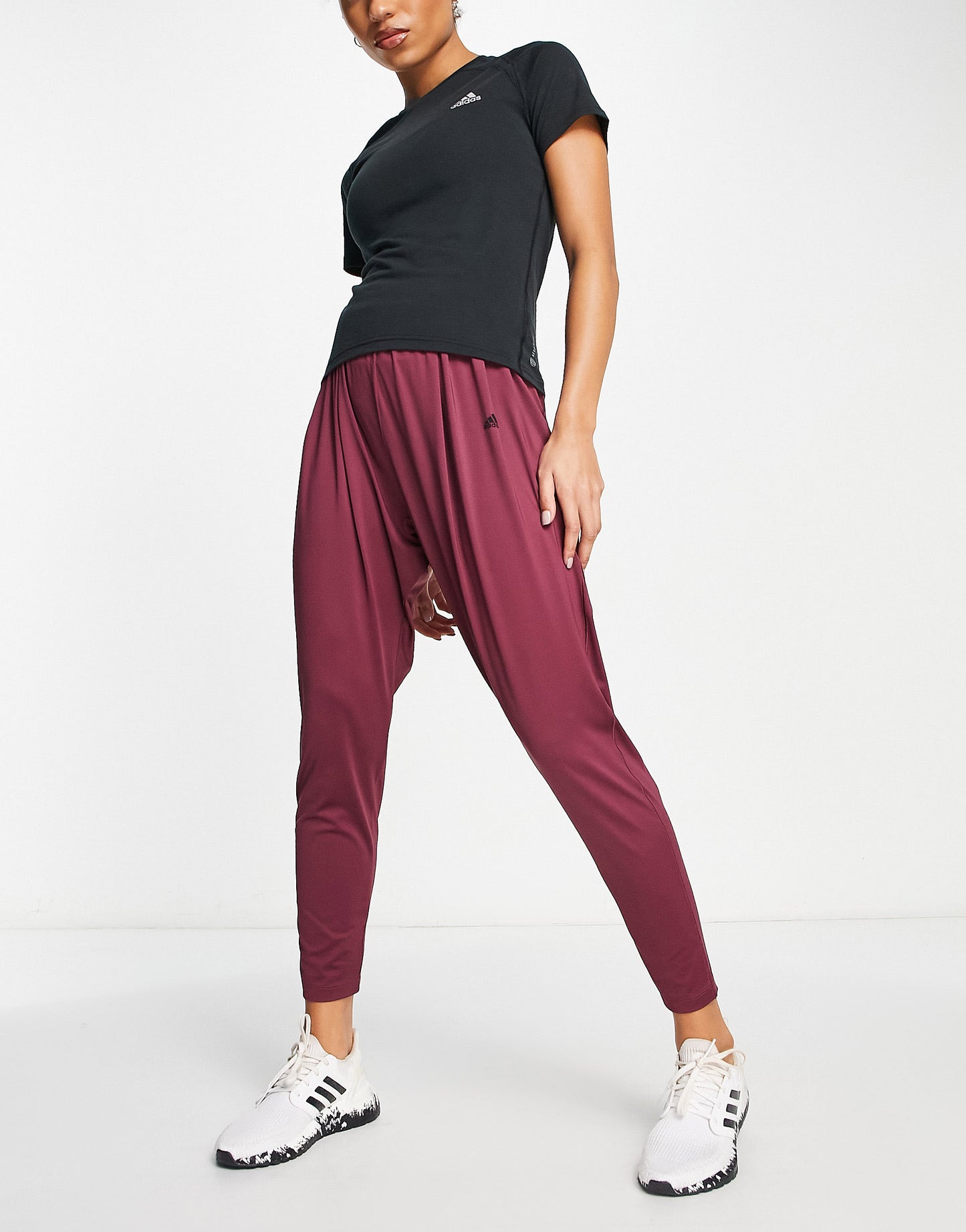 adidas Training yoga high waist joggers in burgudy