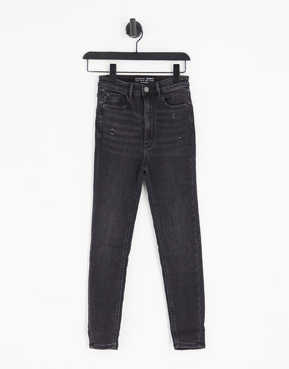 Stradivarius Petite super high waist skinny jeans in black