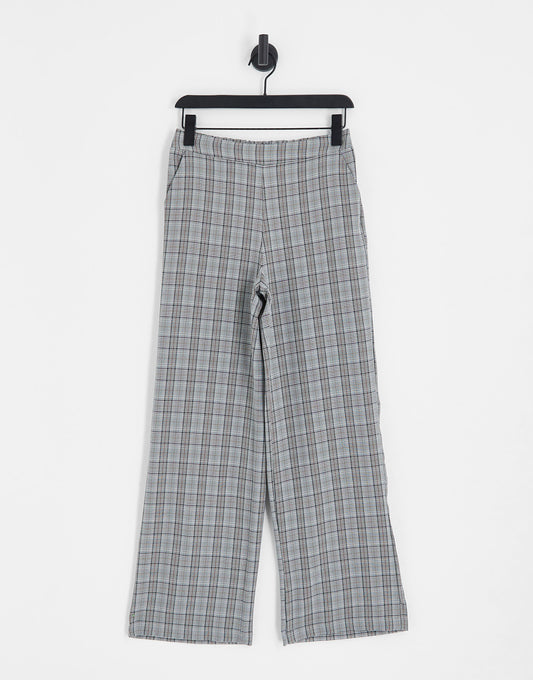 Vila Exclusive wide leg trousers in grey check