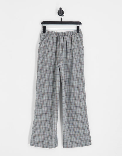 Vila Exclusive wide leg trousers in grey check