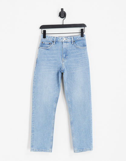 Topshop cropped mid rise easy straight jeans in bleach