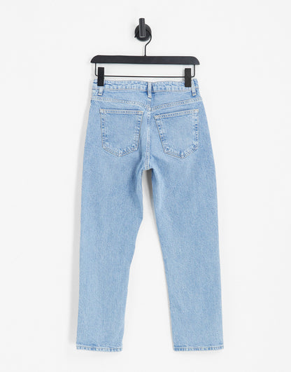 Topshop cropped mid rise easy straight jeans in bleach